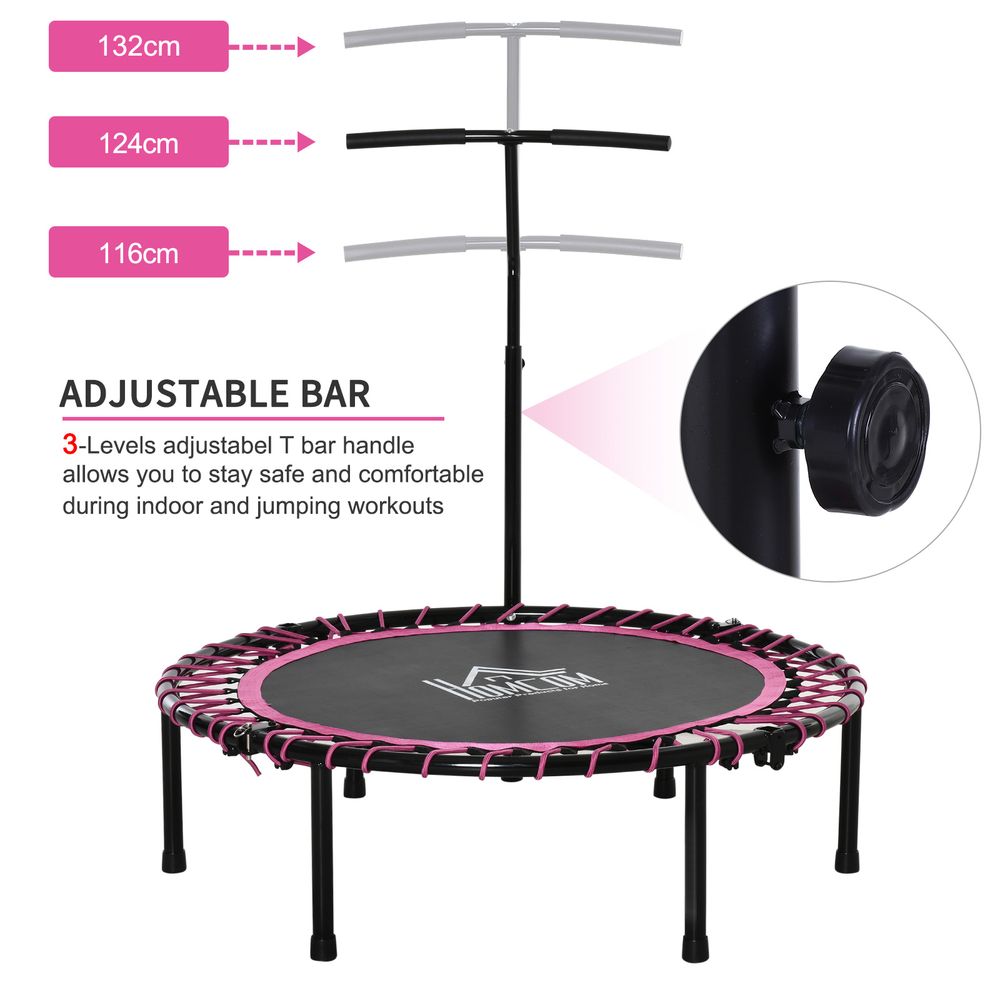 45” Round Mini Fitness Trampoline Rebounder Indoor Outdoor Mini Jumper with Adjustable Handle - Pink