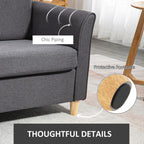 Double Seat Sofa Linen Upholstery Loveseat Couch w/ Armrests, Dark Grey