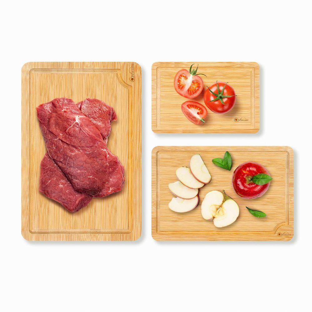 Bamboo Chopping Board Set - Quality 3-Piece Kitchen Essentials, Natural & Durable