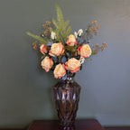 65cm Yellow Rose Geometric Glass Vase - Artificial Flower Arrangement