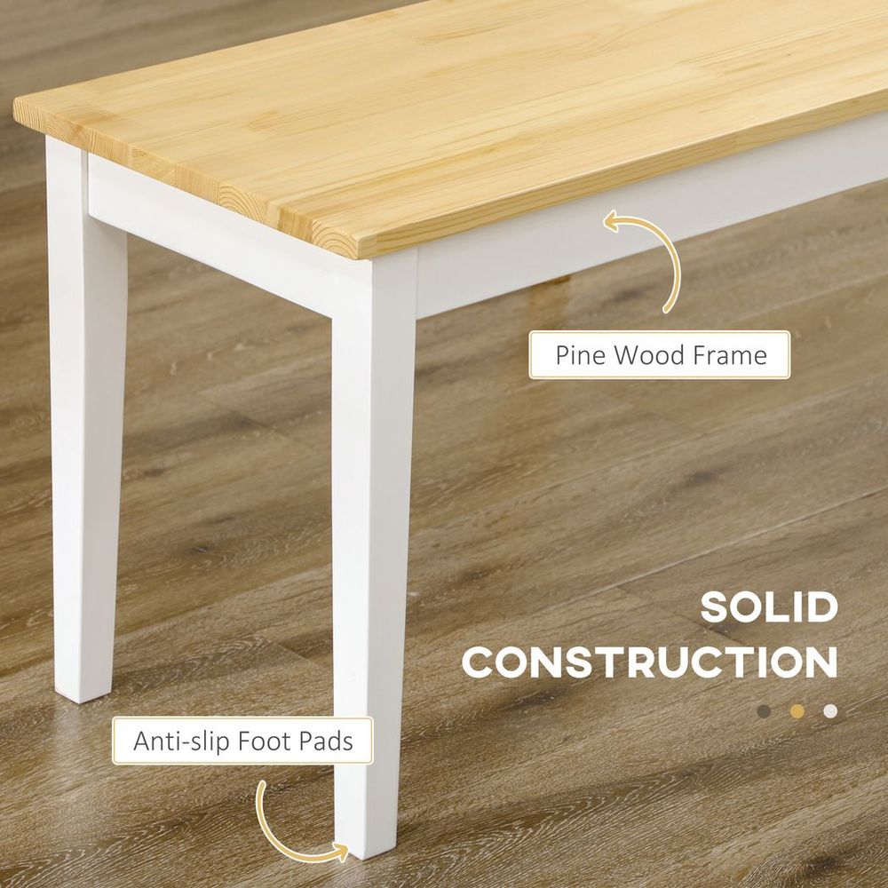 Pine Wood Dining Bench - Natural Finish, Seats 2 - Versatile & Durable