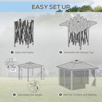 3x3(m) Pop Up Gazebo w/ Solar-Powered LED Lights Curtain Netting Grey