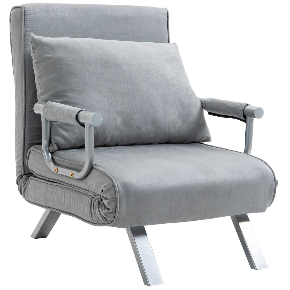 Modern 4-In-1 Single Sofa Bed Sleeper Foldable Portable Armchair Bed Chair Lounge Couch with Pillow for Living Room, Bedroom, Light Grey
