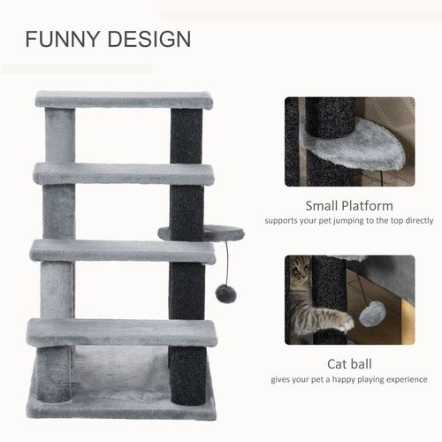 Pet Stairs with 3-step Stair, Scratching Posts, Platforms, Toy Ball