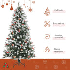 6FT Artificial Snow-Dipped Christmas Tree Foldable Berries White Pinecones Green
