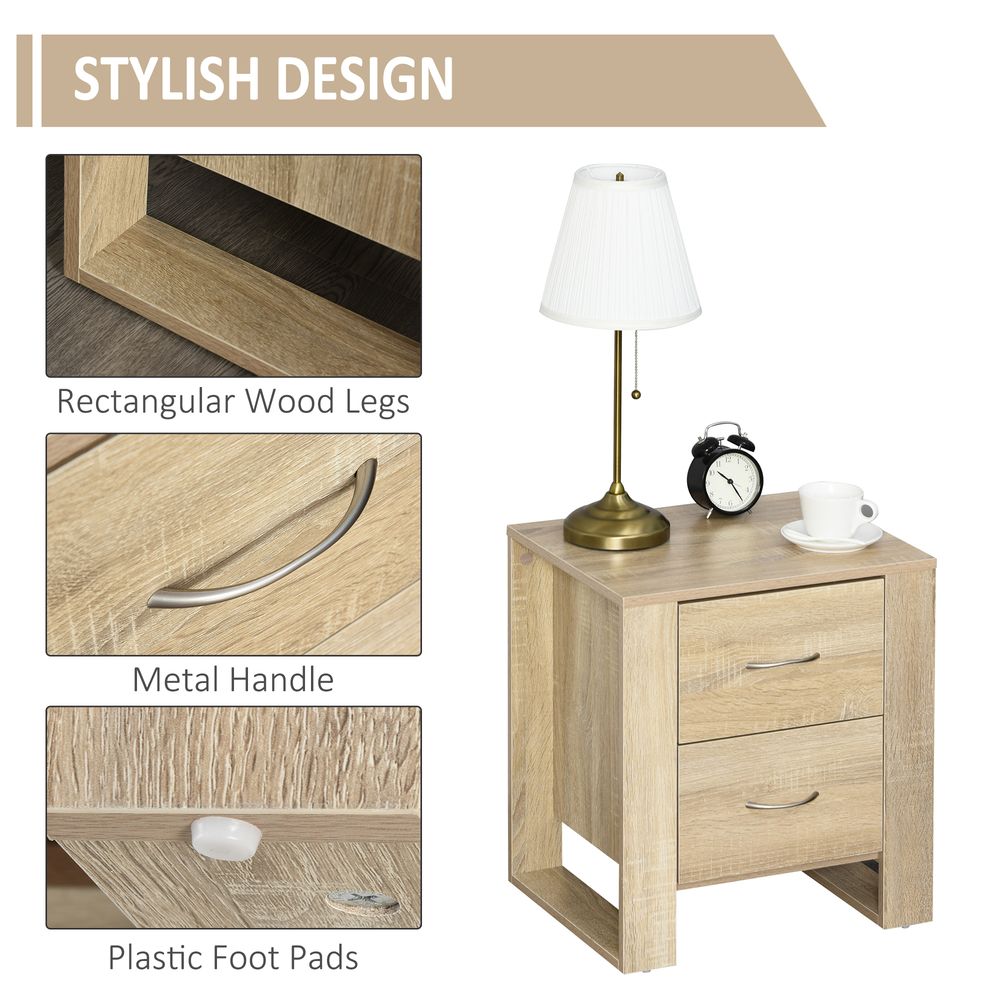 Particle Board 2-Drawer Bedside Table - Natural with Nightstand Details