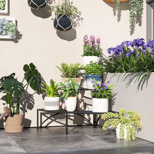 3 Tier Metal Corner Plant Stand for Garden Balcony Patio, Black