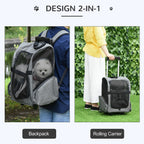 Pet Travel Backpack Bag Cat Puppy Dog Carrier w/ Trolley and Telescopic Handle Portable Stroller Wheel Luggage Bag (Grey)