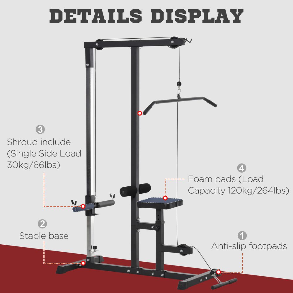 Lat Pull Down Machine with Extra Pulley for Seated Rows, Cable Pulley System with Adjustable Seat for Home Gym