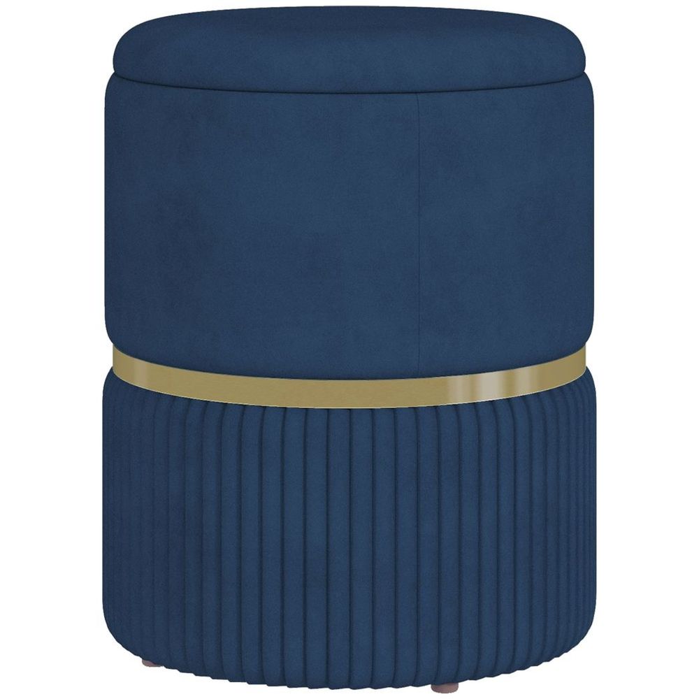 Round Pouffe, Storage Footstool with Cushioned Top, Hidden Space