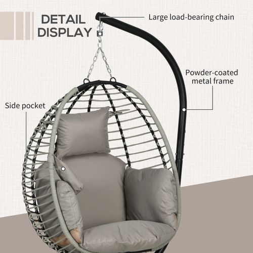 Hanging Swing Chair with Thick Cushion, Patio Hanging Chair, Grey