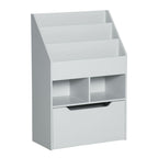 Kids Bookshelf, Toy Box w/ Storage Drawer, Wheels, for Bedroom - Grey