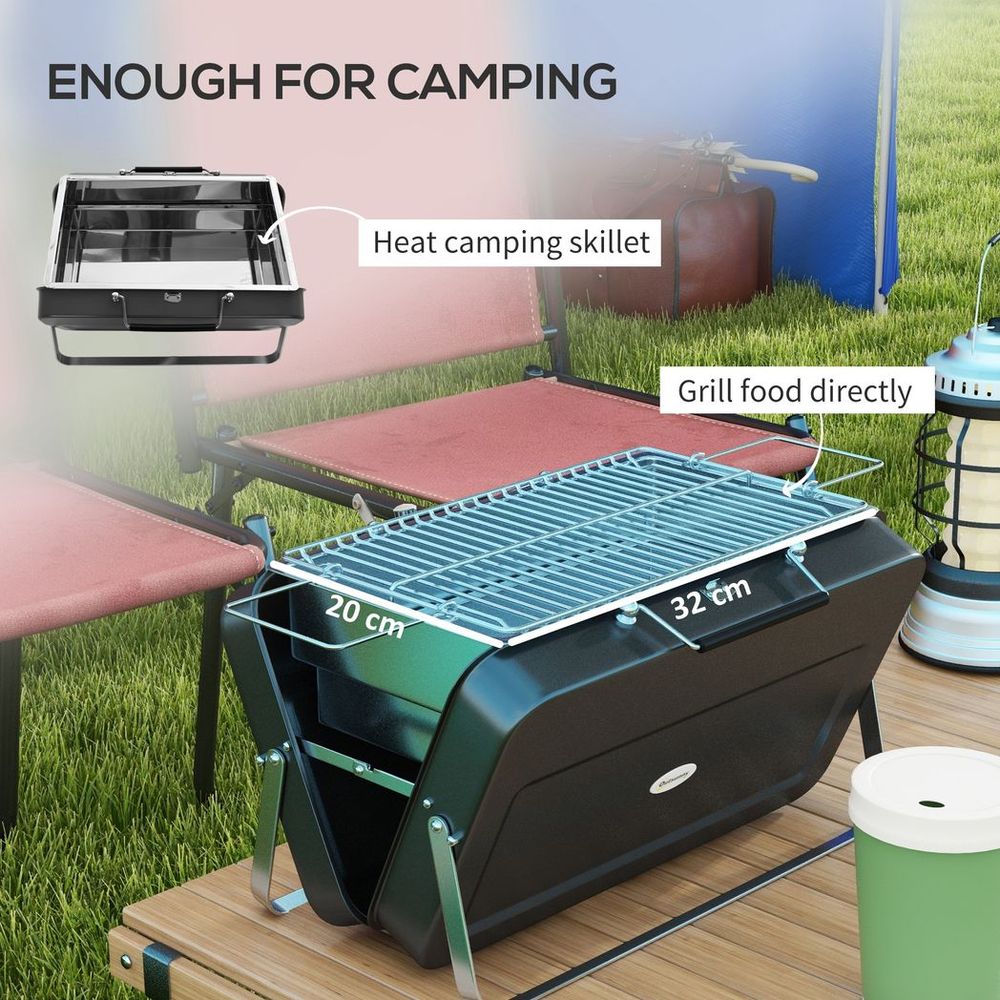 Portable BBQ Grill - Compact Suitcase Design for Camping & Picnic, Black