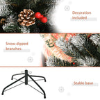 6FT Artificial Snow-Dipped Christmas Tree Foldable Berries White Pinecones Green