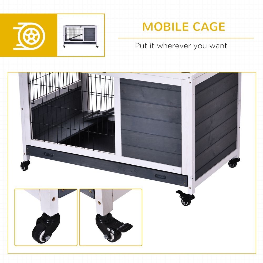 Wooden Rabbit Hutch Guinea House Bunny Small Animal Cage Openable Roof Portable Indoor Enclosed Run 90 x 53 x 59 cm White
