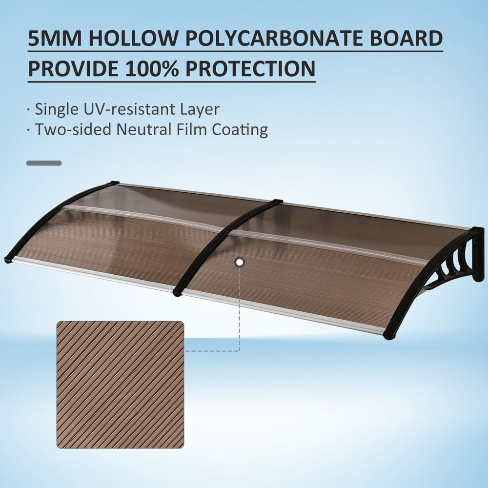 Clear Polycarbonate Curved Awning - 80x195x23cm - Black
