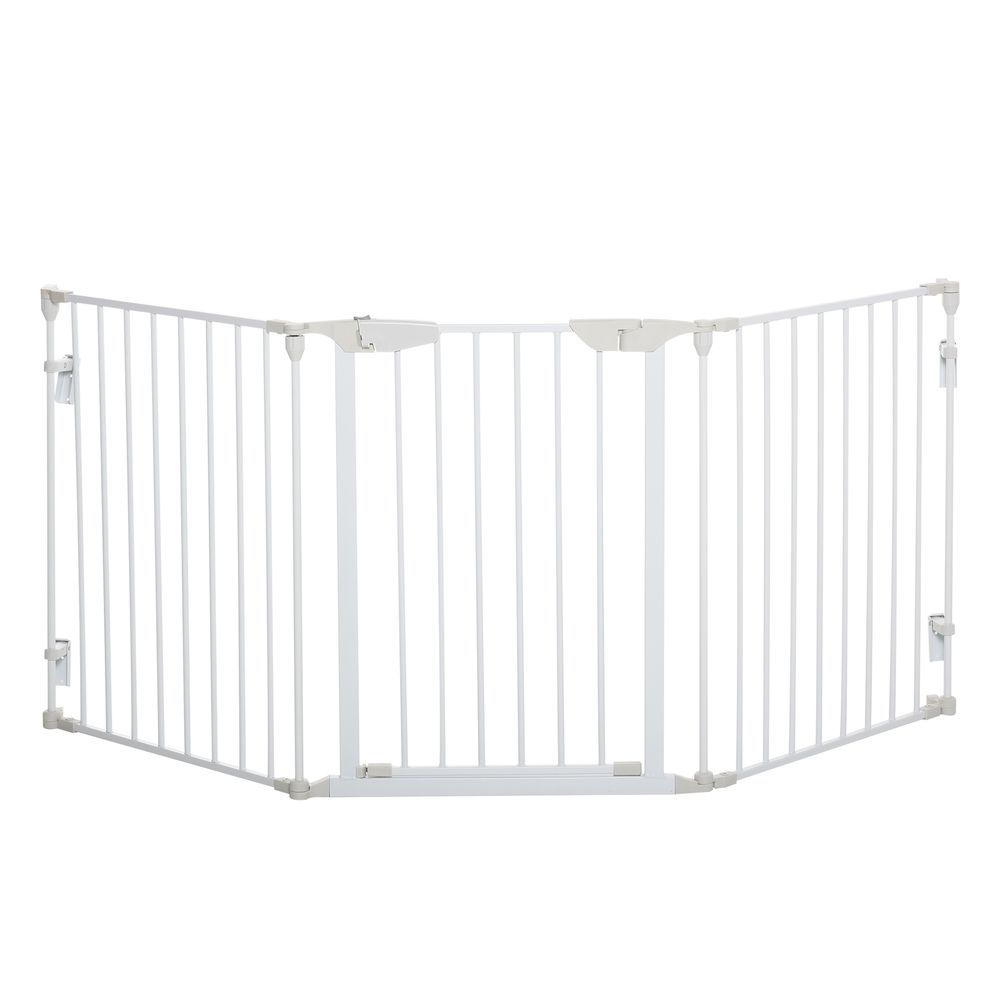 Pet Safety Gate - 3-Panel Metal Fence w/ Door - White