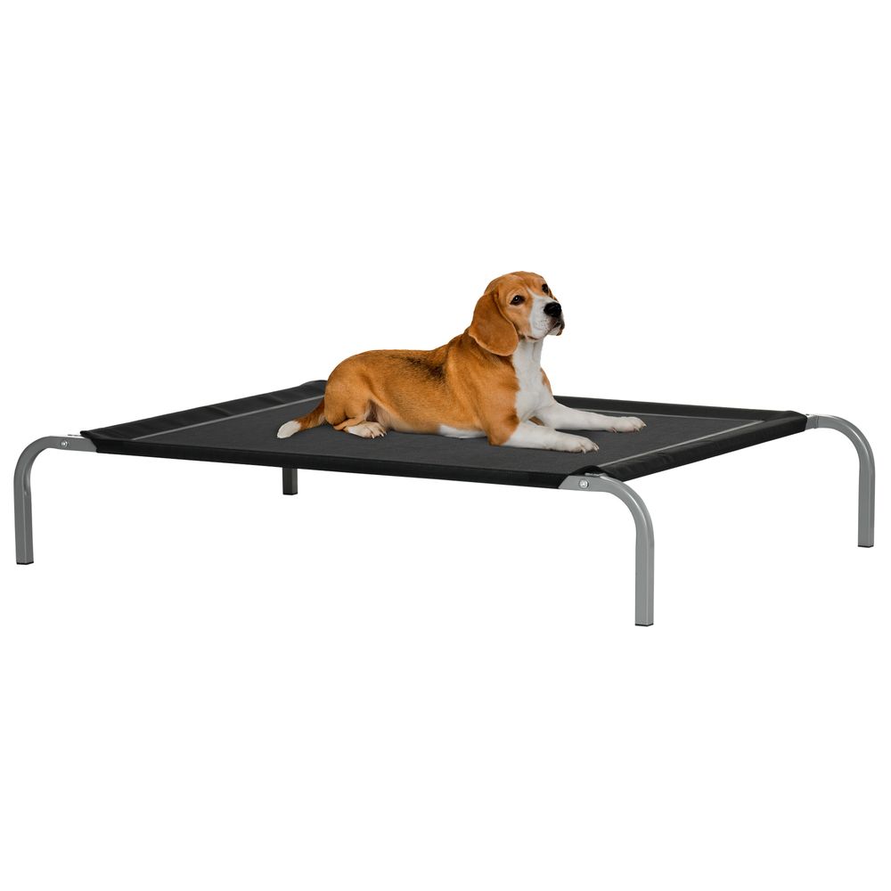 Elevated Pet Bed Cooling Raised Cot Style Bed for Large Medium Sized Dogs with Non-slip Pads Steel Frame Breathable Mesh Fabric, 110 x 75 x 20 cm - Black
