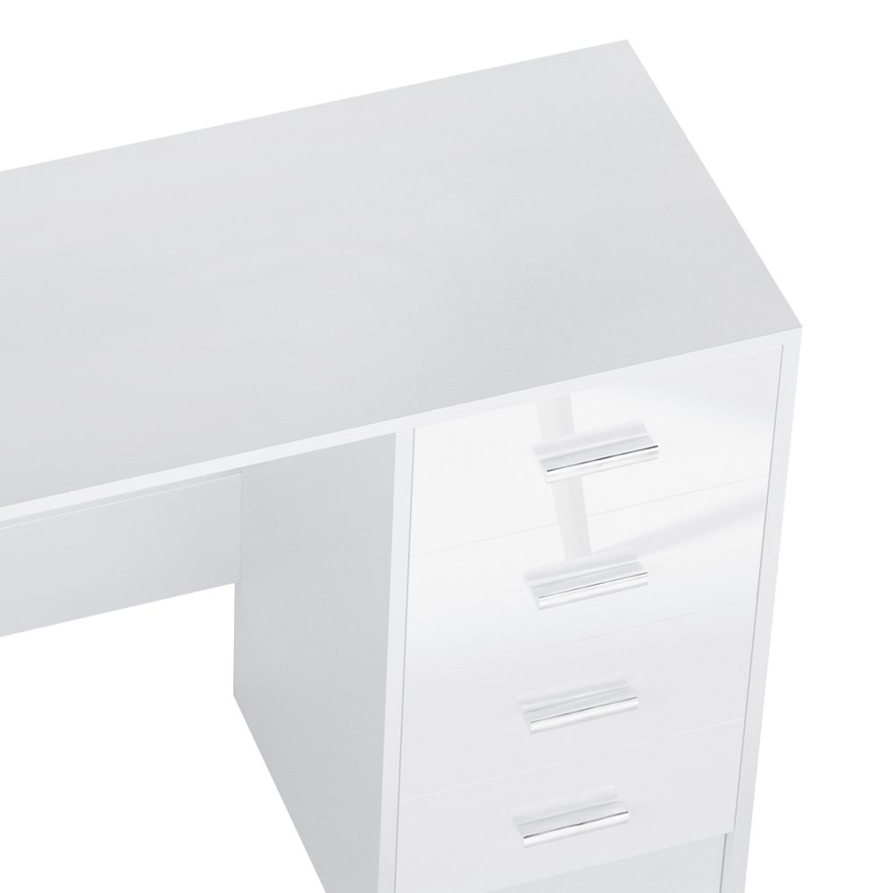 High Gloss 4-Drawer Vanity Desk - White. for Home Office & Study. Spacious Storage & Stylish Design!