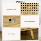 Nightstand, Rattan Bedside Table, Sofa Side Table w/ Cabinet, Shelf
