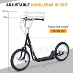 Teen Scooter Children Stunt Scooter 16" Tyres Adjustable Height, Black