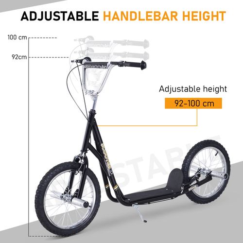 Teen Scooter Children Stunt Scooter 16" Tyres Adjustable Height, Black