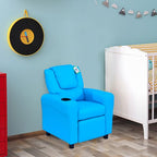 Kids Recliner, PU Leather Kids Armchair, Kids Chair, Toddler Armchair with Adjustable Backrest, Footrest, Padded Headrest, Cup Holder, Blue