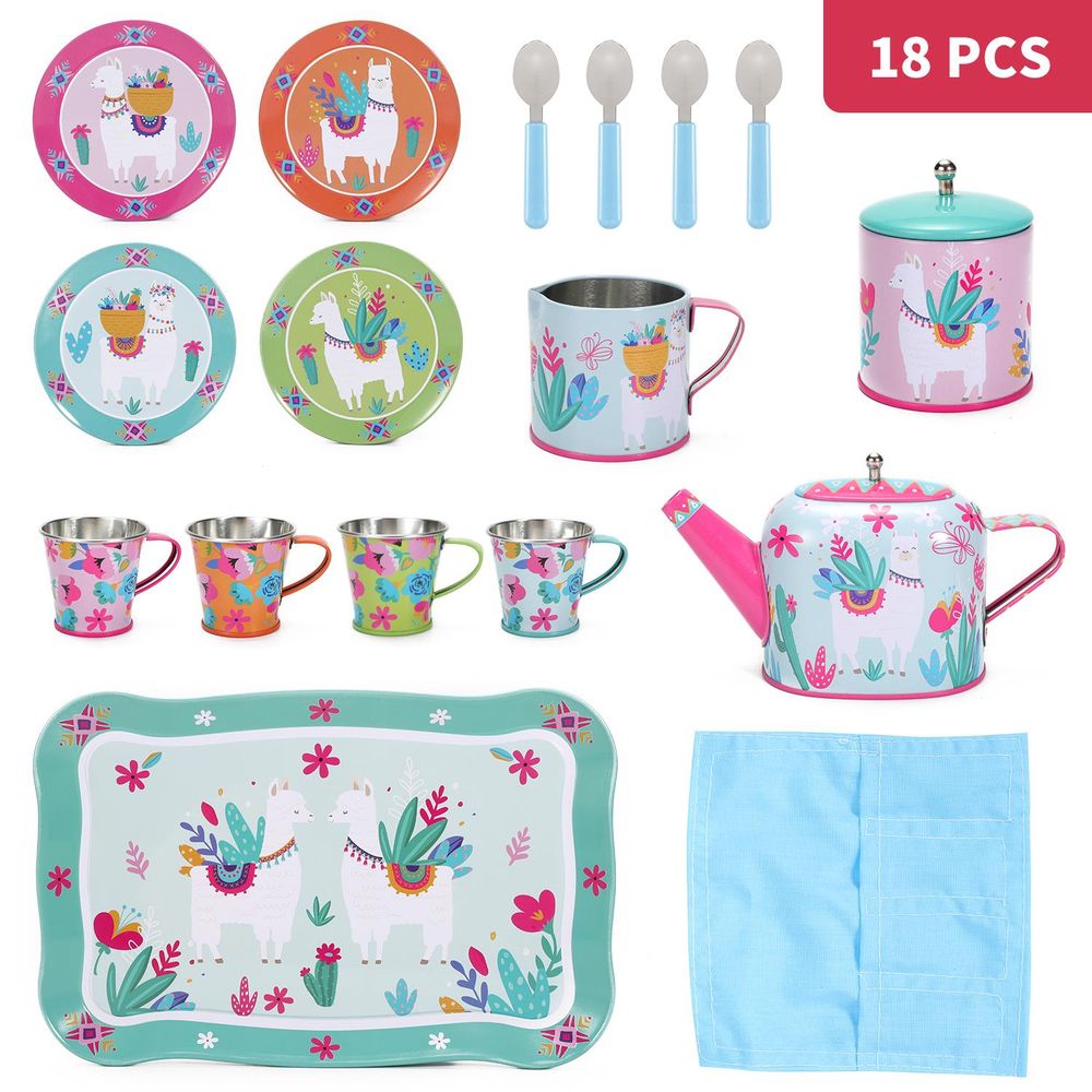 Llama Tea Set - 18pc Tin, for Fun Pretend Play