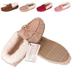 Womens Sheepskin Suede Moccasin Slippers With Rubber Sole - 417-100