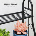 3 Tier Plant Stand w/ Hanging Hooks for Balcony Living Room, Black