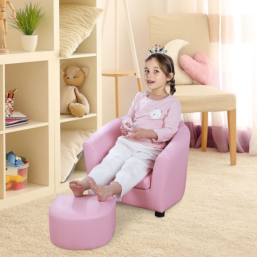 Kids Mini Sofa Children Armchair with Ottoman for Bedroom Playroom Pink