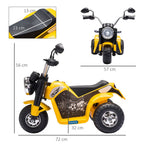 6V Kids Electric Motorbike 3 Wheels Ride On Toy with Horn Headlights Realistic Sounds for Girl Boy 18-36 Months Yellow