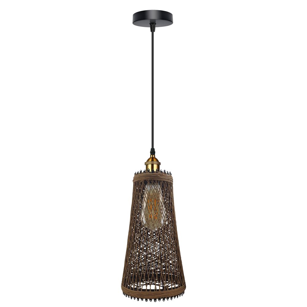 Vintage Industrial Rattan Wicker Pendant Light Shade - Stylish Ceiling Lamp for Home, Cafe, Bar - E27 Bulb Compatible