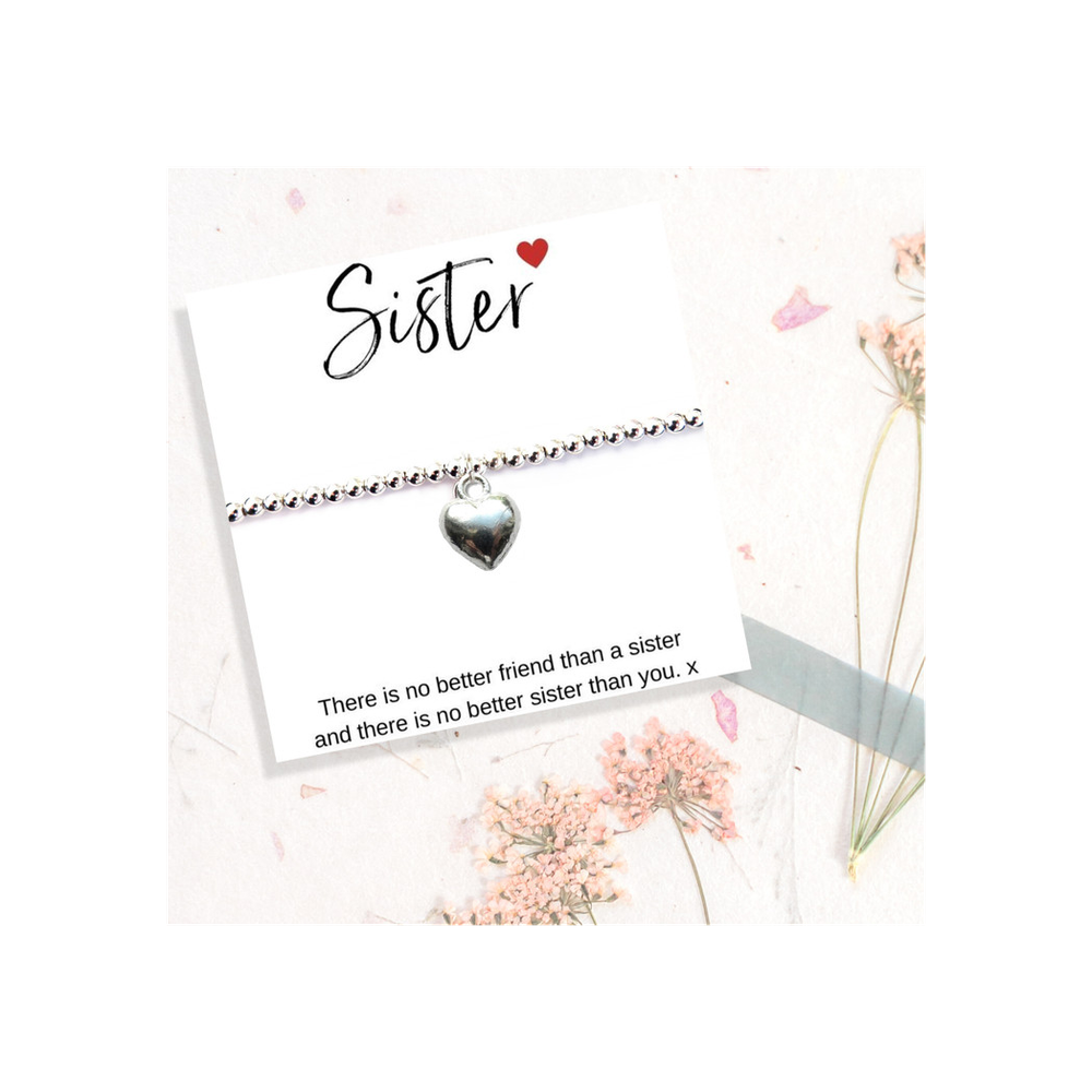 Silver Stretch Beaded Bracelet+Message Card - Gift for Sisters