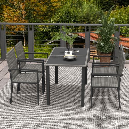 4 Seater Rattan Garden Furniture Set with Glass Tabletop - Grey