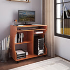 Portable Computer Desk with Storage Shelf - Wheels - Cherry Wood