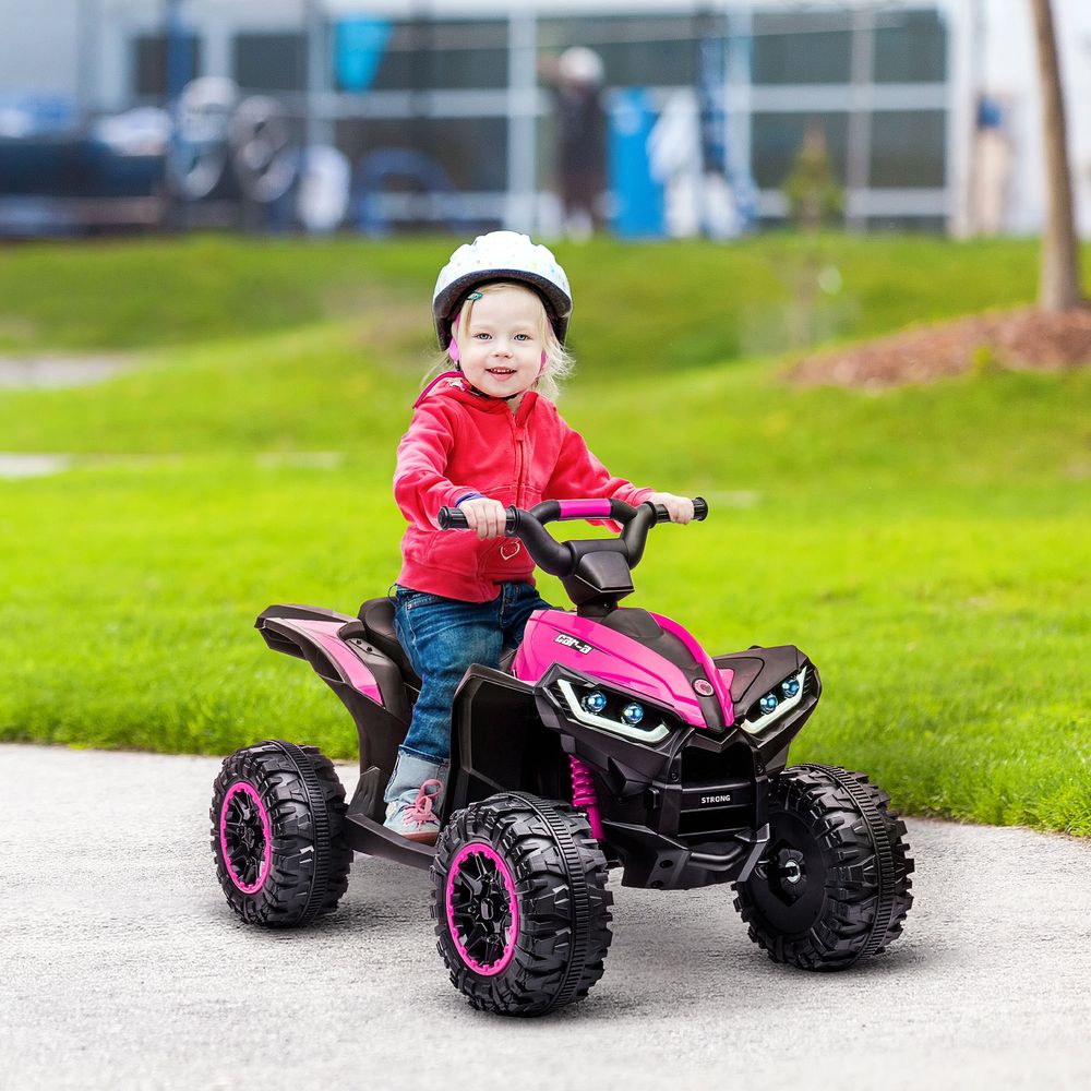 12V Electric Quad Bike for Kids Ride On Car Toy, with Forward Reverse Functions, LED Headlights, Music, for Ages 3-5 Years - Pink
