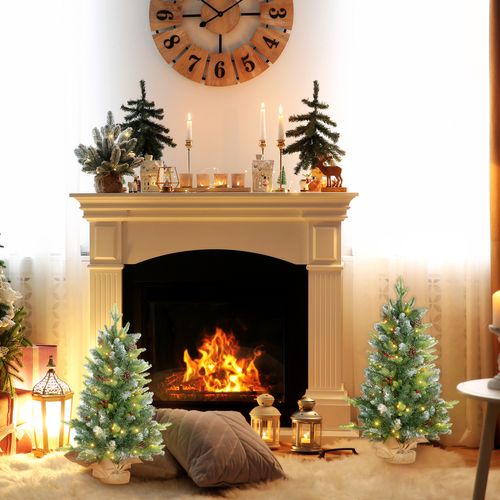 2 Pieces 2' Prelit Artificial Tabletop Christmas Trees, LED Display