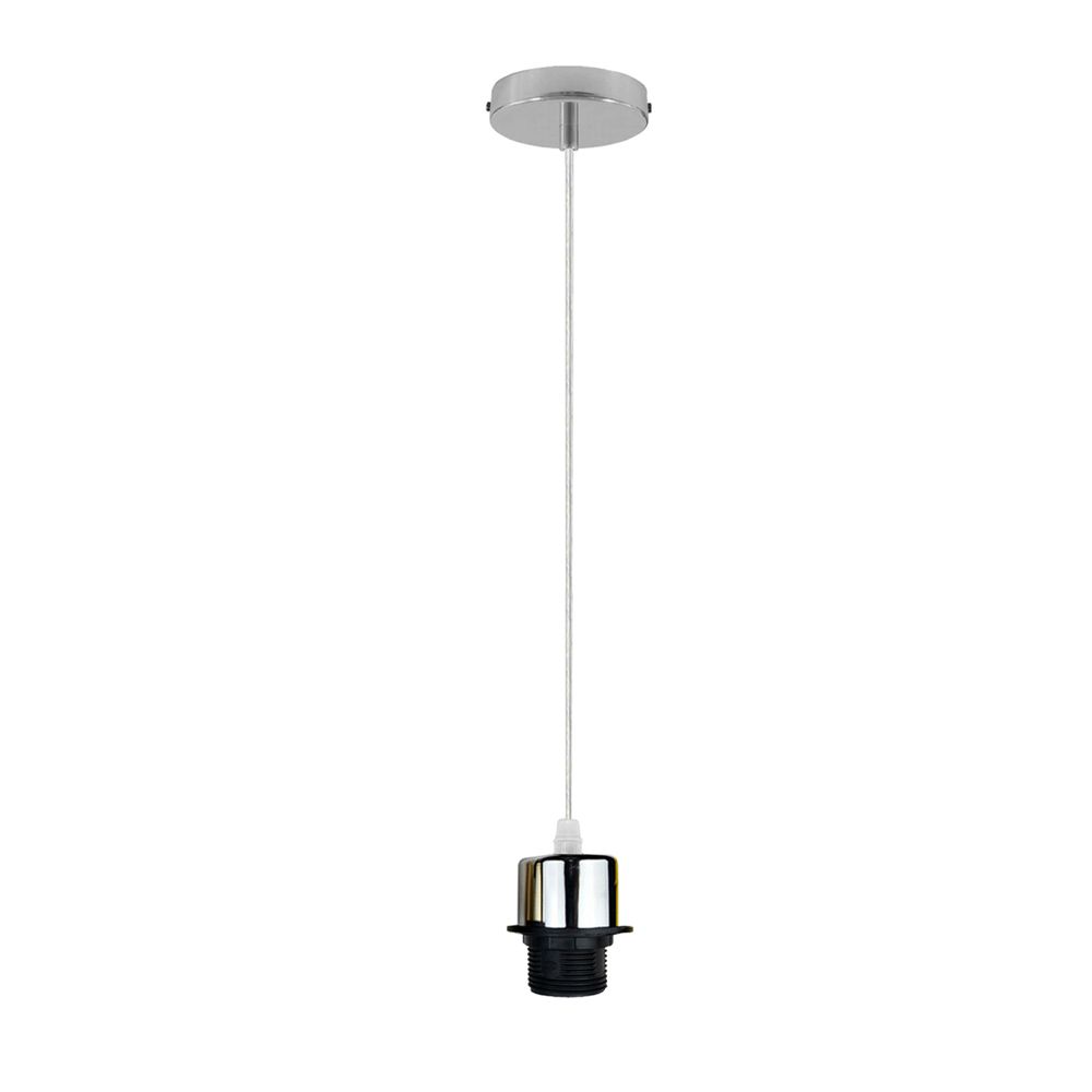 Industrial Chrome Pendant Light Fitting. E27 UK Holder Set. PVC Cable. Dimmable.. Adds Lampshades