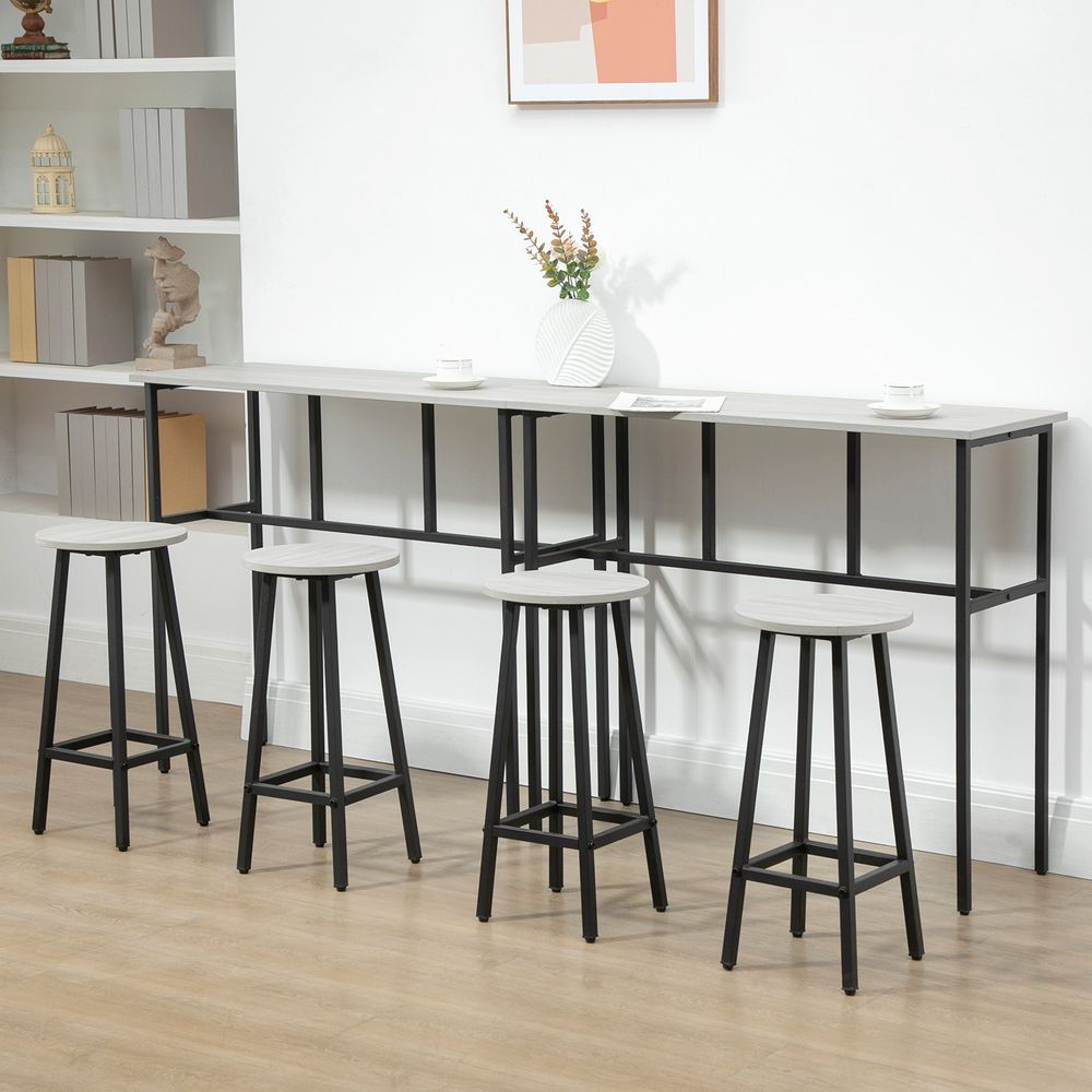 6Pc Bar Table Set: 2 Tables + 4 Stools, Stylish Grey