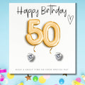 Gold Balloon Earring Set - 50th Birthday with Message Card