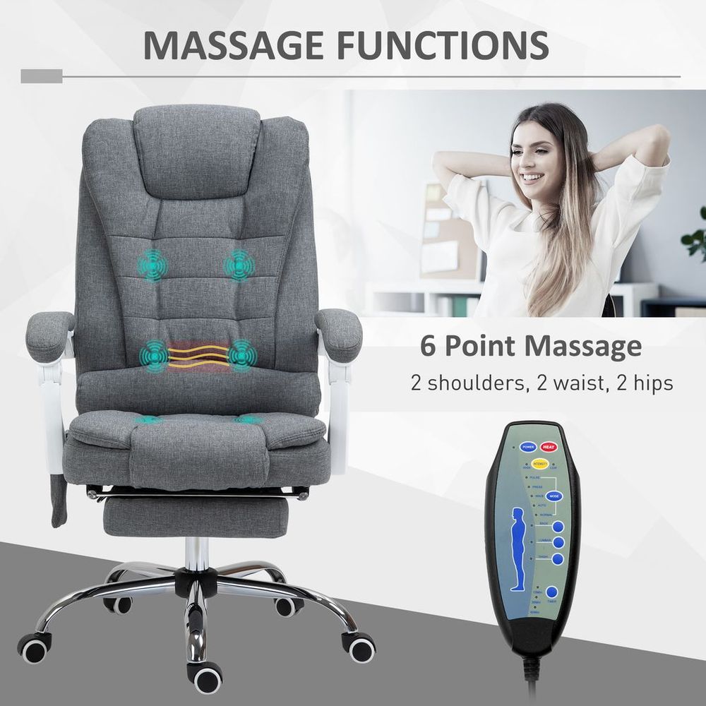 Vintage High Back Heated Massage Office Chair - 6 Vibration Points - Grey