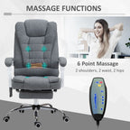 Vintage High Back Heated Massage Office Chair - 6 Vibration Points - Grey