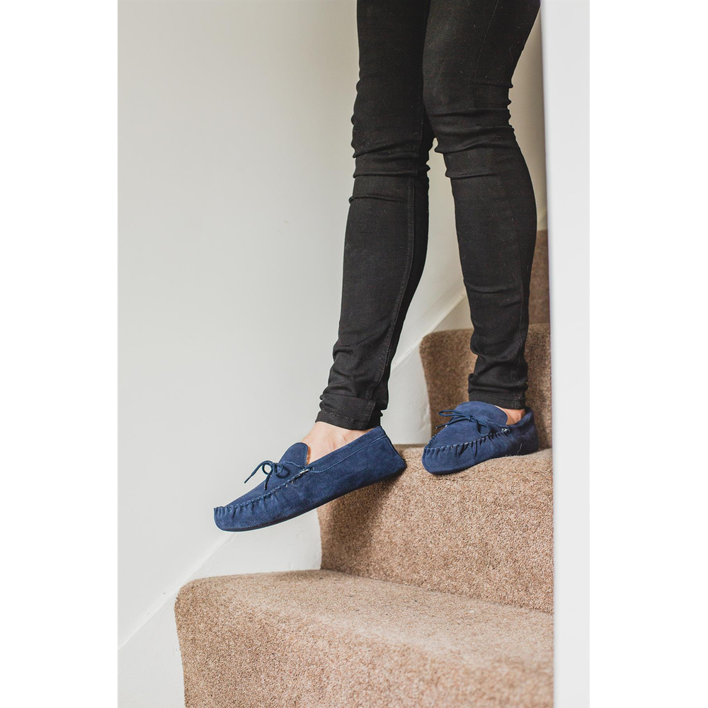 Womens Sheepskin Suede Moccasin Slippers With Suede Sole - 431-100