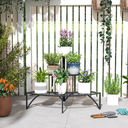 3 Tier Metal Corner Plant Stand for Garden Balcony Patio, Black