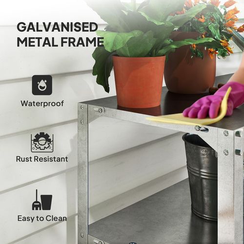 2 Tier Potting Bench Table, Galvanised Work Bench, Silver Tone