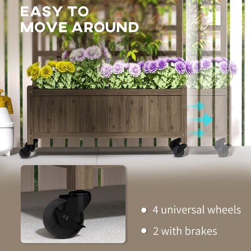 Wooden Trellis Planter, Raised Garden Bed with Wheels and Bed Liner in Wooden