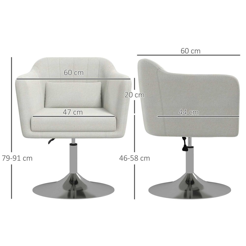 Retro Linen Swivel Chair - Steel Frame - Cushion Seat - Cream White