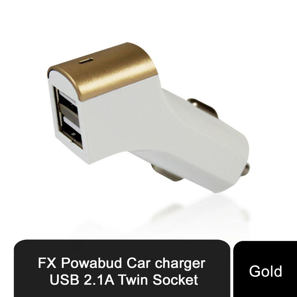 FX Twin Socket USB 2.1A Car Charger, Gold