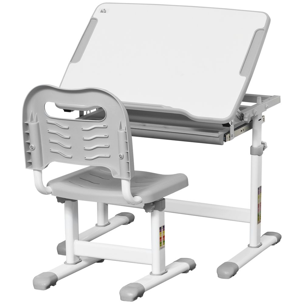 Adjustable Tiltable Kids Desk & Chair Set w/ Drawer, Pen Slot, Hook